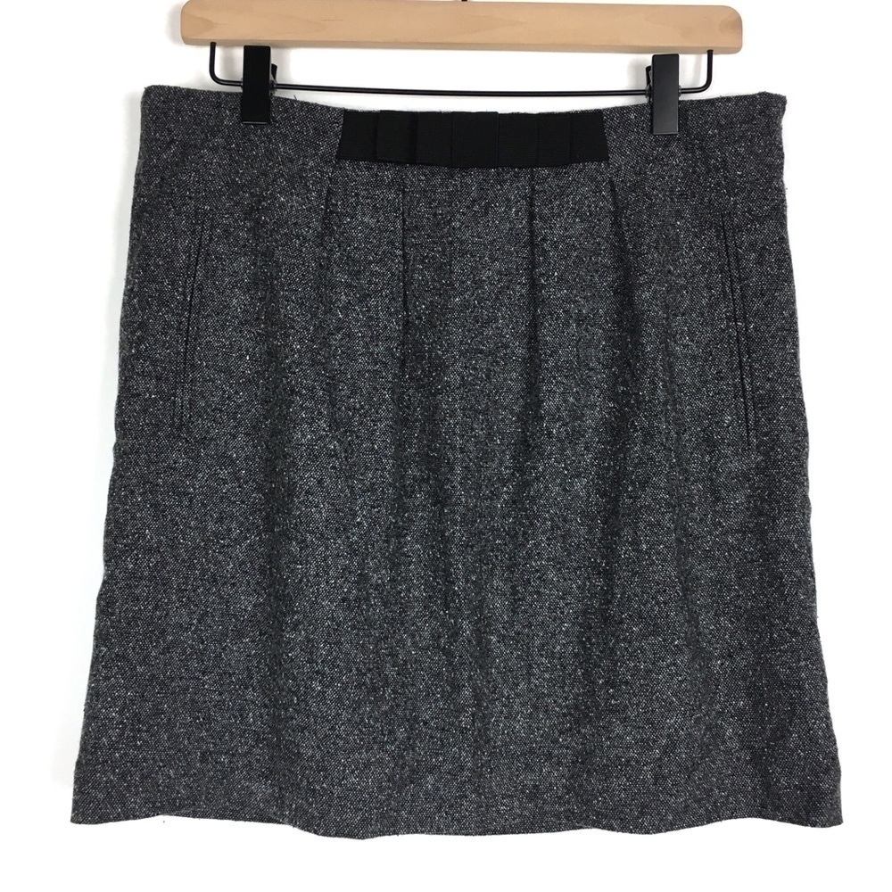 LOFT Skirt Wool Silk Bow Mini Tweed Pleated Career Minimalist Neutral Size 6